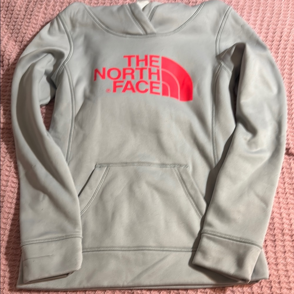 The North Face Gray Hoodie with Pink Logo